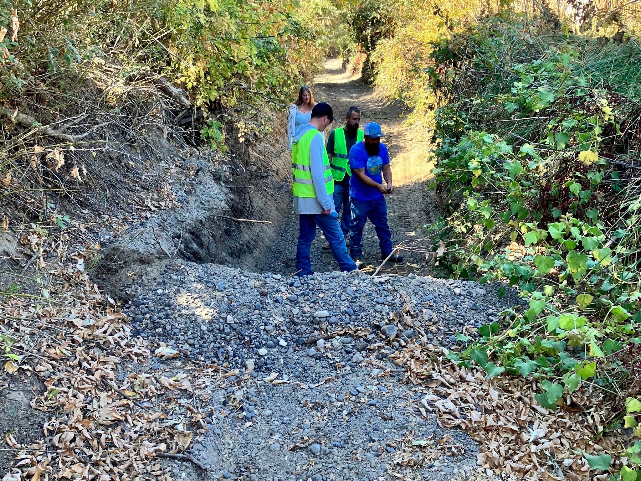 Checking out the creek after the first day of removing sediment in preparation of the winter storms