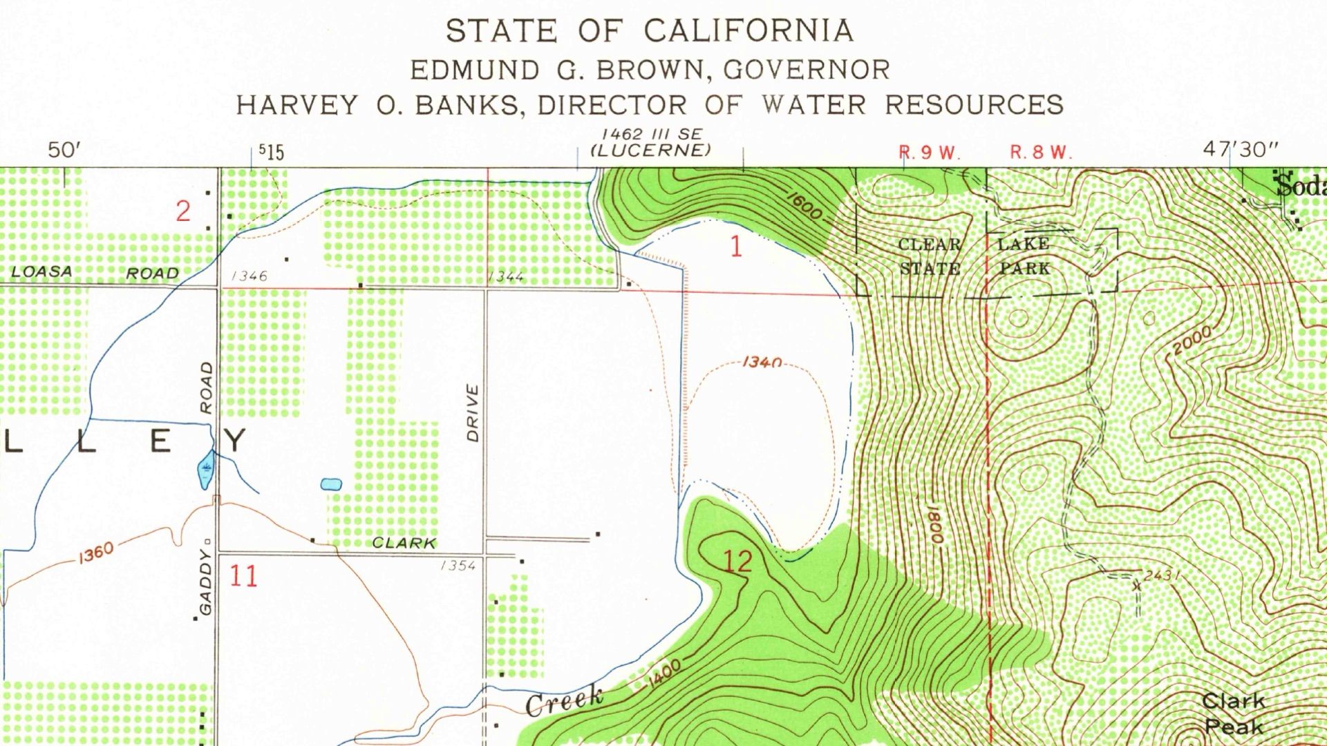 USGS topographic map from 1959 showing the straightened Cole Creek channel and levee. Source: USGS